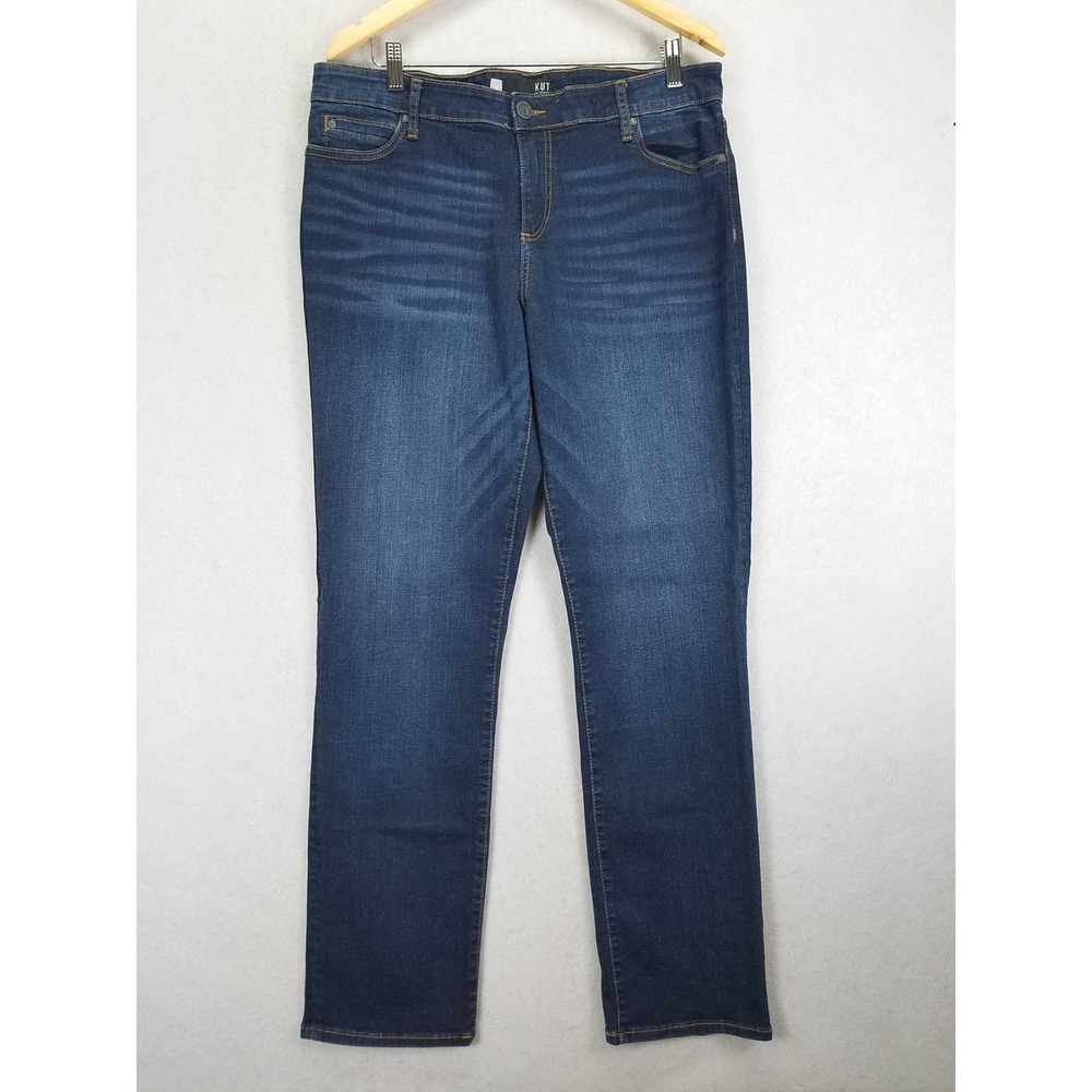 Kut Catherine Boyfriend Straight Leg Jeans Women 14 Blue Denim Stretch Dark Wash